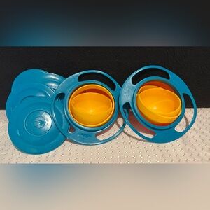 2-Gyro Bowls 360 Dgree Rotation Spill Resistant Gyroscopic Bowl with 4 Lids